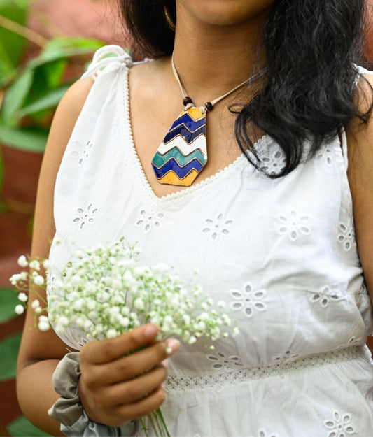 Handcrafted Copper Enamel Zizag Pendant