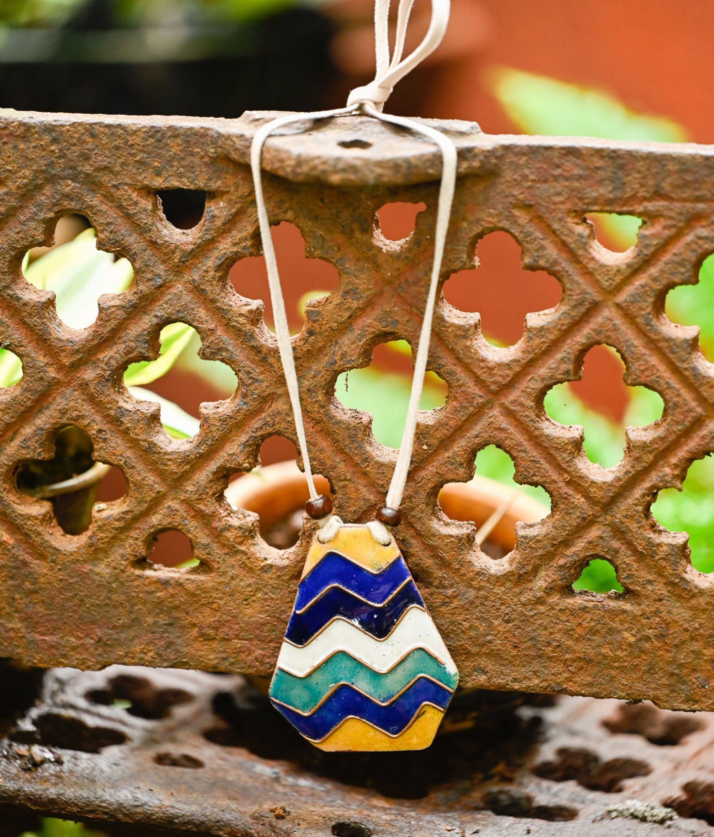 Handcrafted Copper Enamel Zizag Pendant