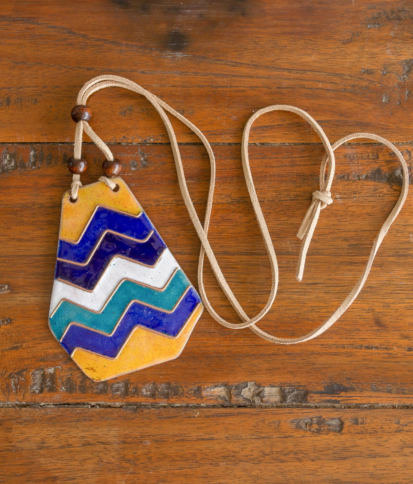 Handcrafted Copper Enamel Zizag Pendant