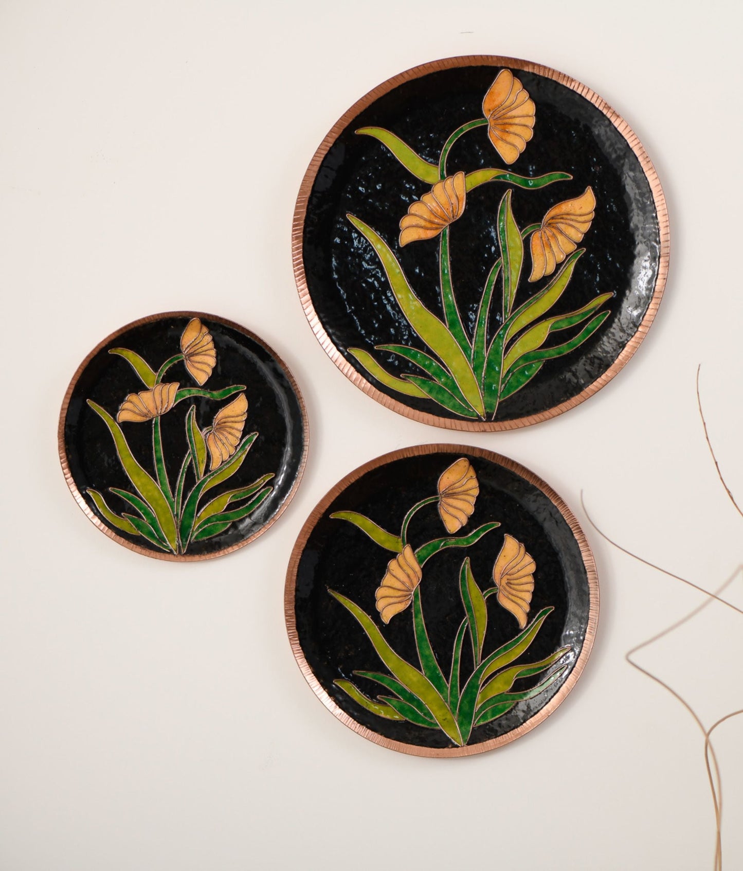 EkiBeki Handcrafted Copper Enamel Vasant Black Wall Plate-3 sizes