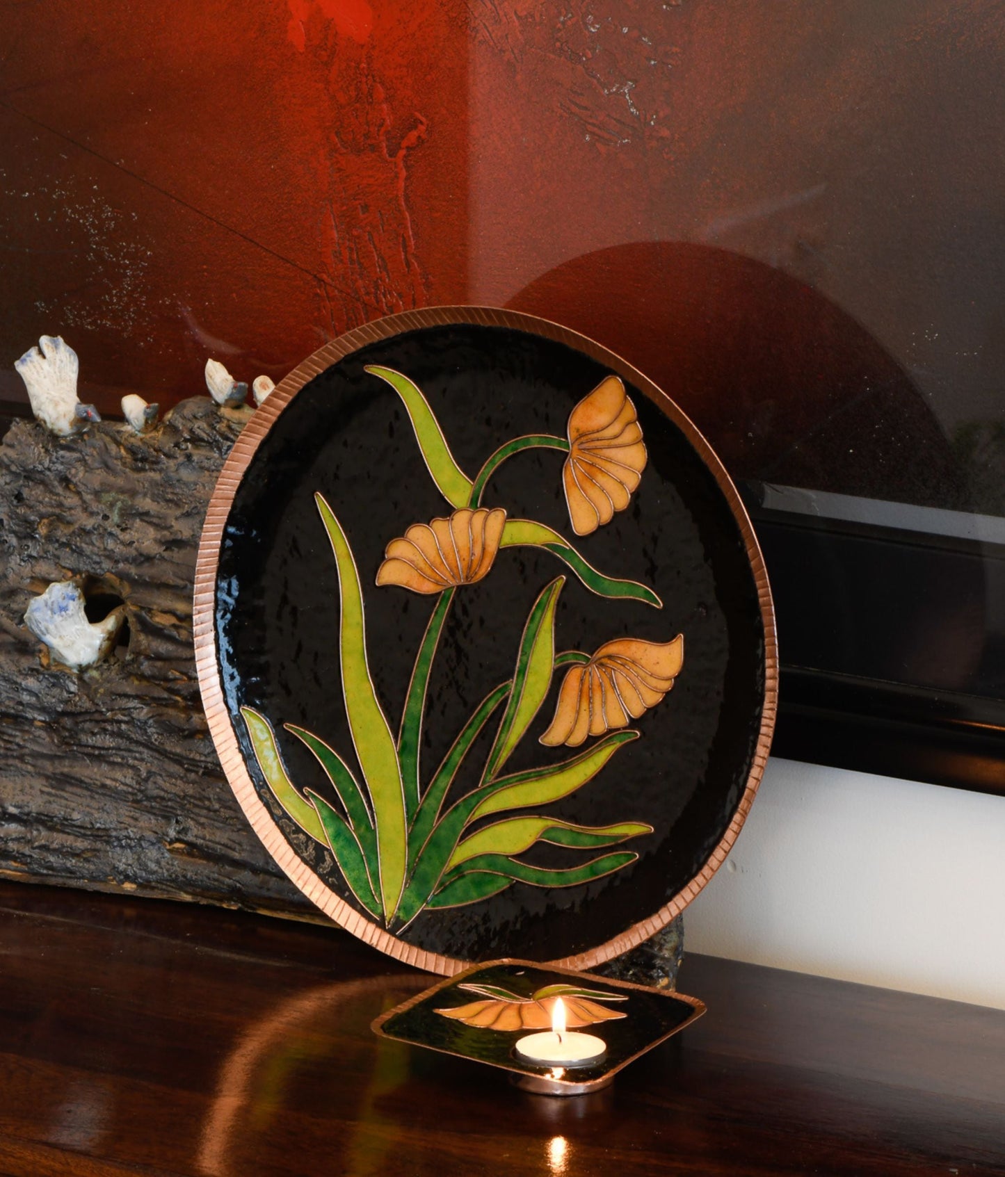 EkiBeki Handcrafted Copper Enamel Vasant Black Wall Plate-3 sizes