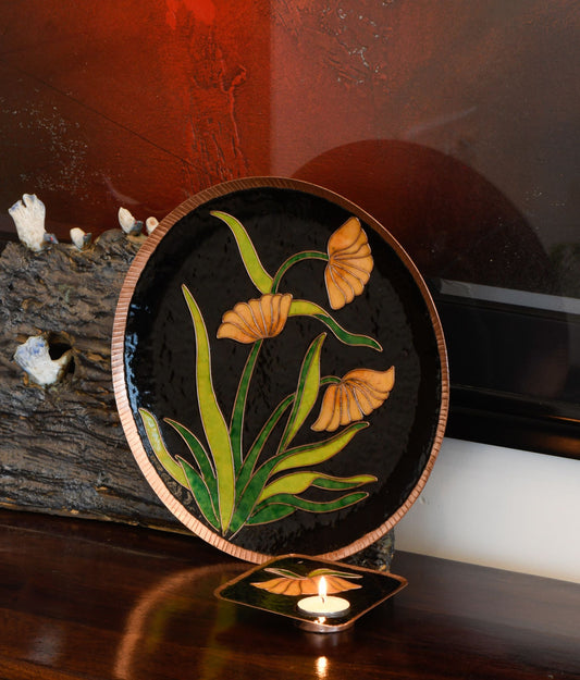 EkiBeki Handcrafted Copper Enamel Vasant Black Wall Plate-3 sizes