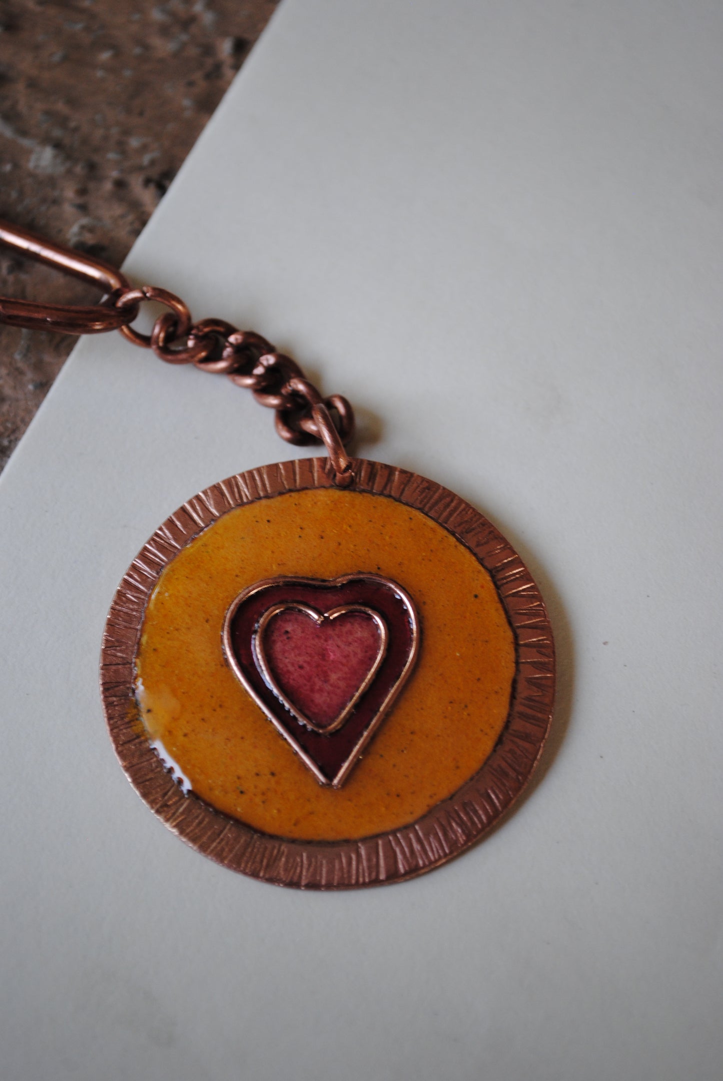 Copper enamel trinkets, funky keychains handcrafted in Maharashtra, India. Dil heart theme