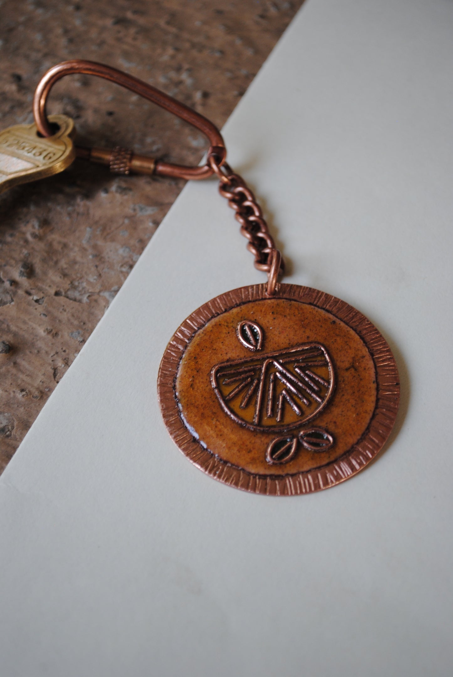 Copper enamel trinkets, funky keychain handcrafted in Maharashtra, India. Lemon nimbuzz theme