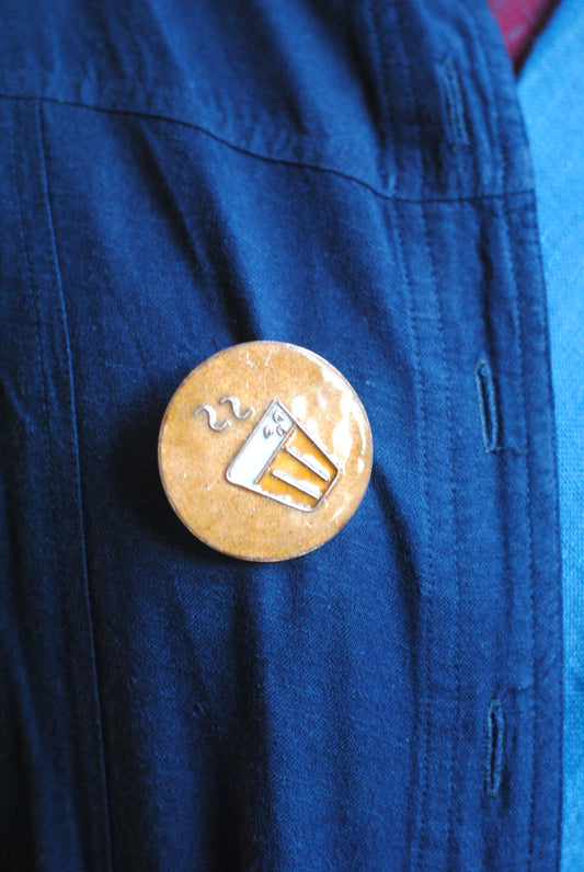 Copper enamel trinkets, funky lapel pin handcrafted in Maharashtra, India. Chai paani theme