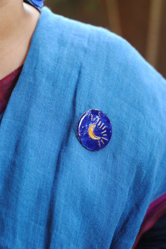 Copper enamel trinkets, funky lapel pins handcrafted in Maharashtra, India. Moon theme