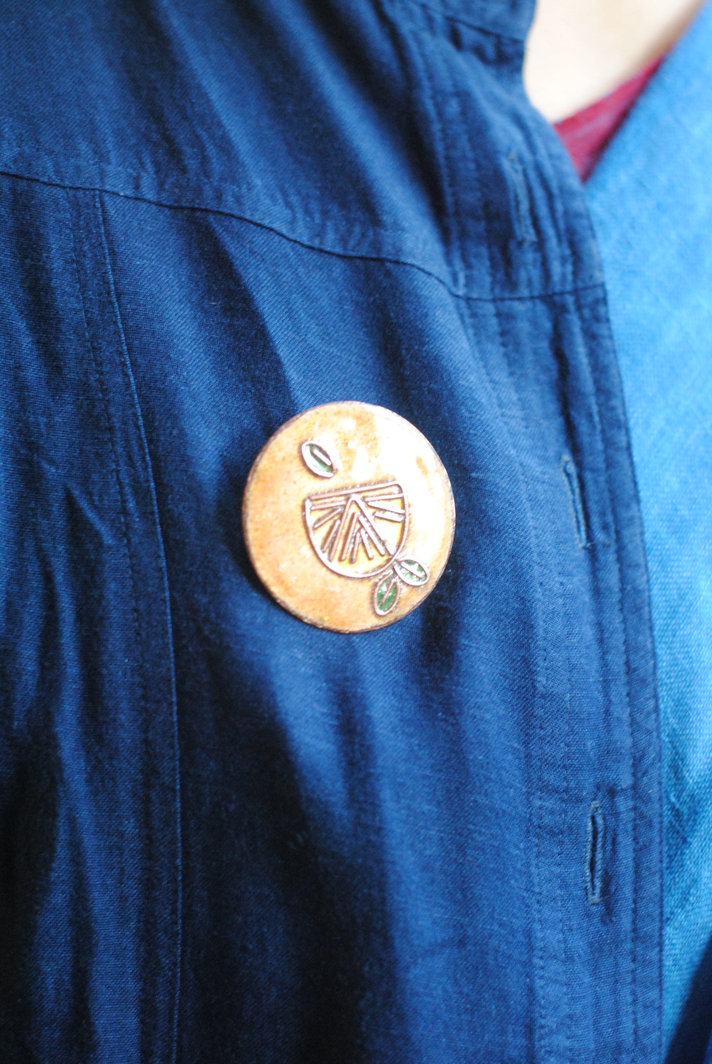 Copper enamel trinkets, funky lapel pins handcrafted in Maharashtra, India. Lemon theme