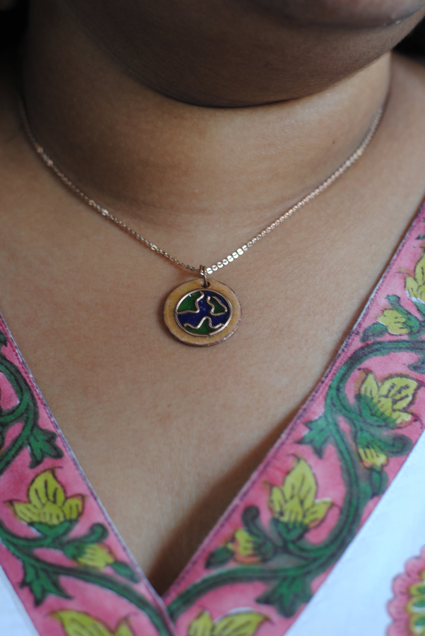 Copper enamel trinkets, funky pendant handcrafted in Maharashtra, India. World map theme