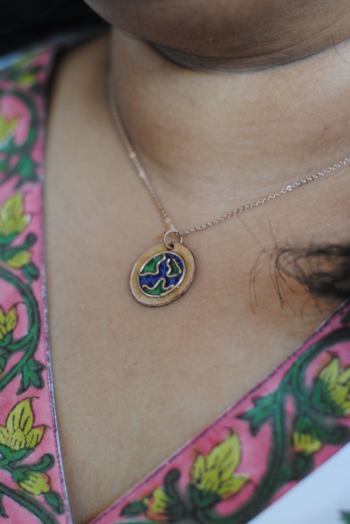 Copper enamel trinkets, funky pendant handcrafted in Maharashtra, India. World map theme