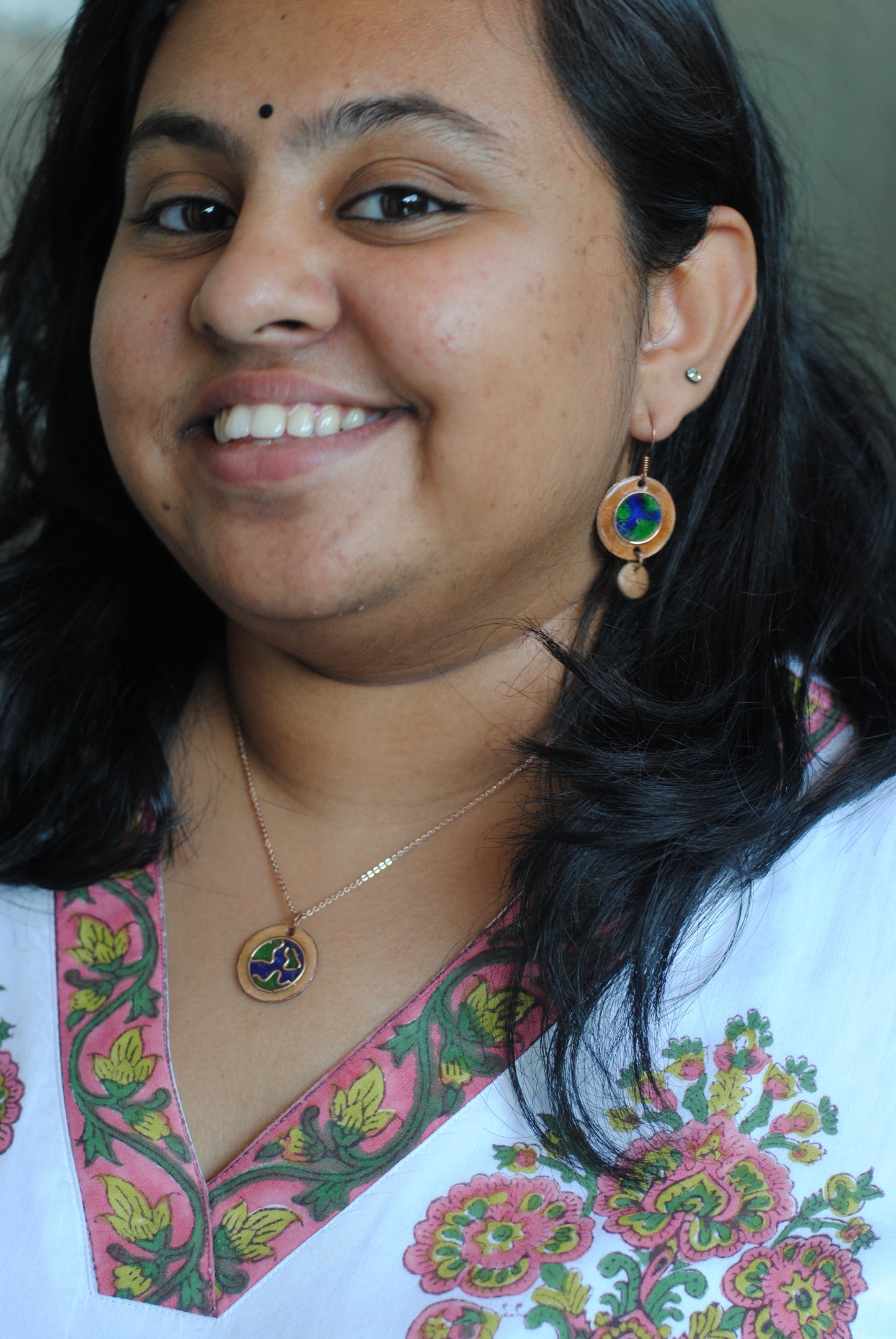Copper enamel trinkets, funky pendant handcrafted in Maharashtra, India. World map theme