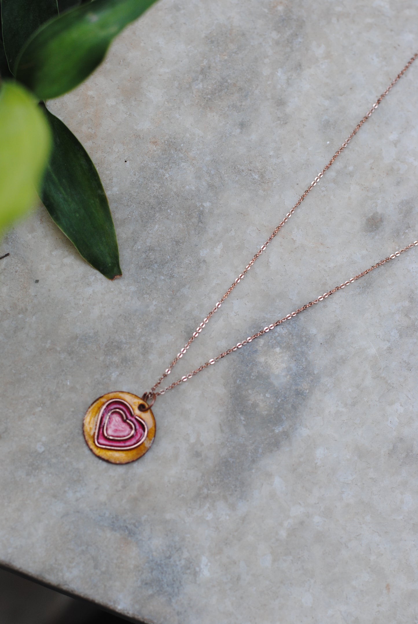 Copper enamel jewelry, funky pendant handcrafted in Maharashtra, India. Hearts dil theme