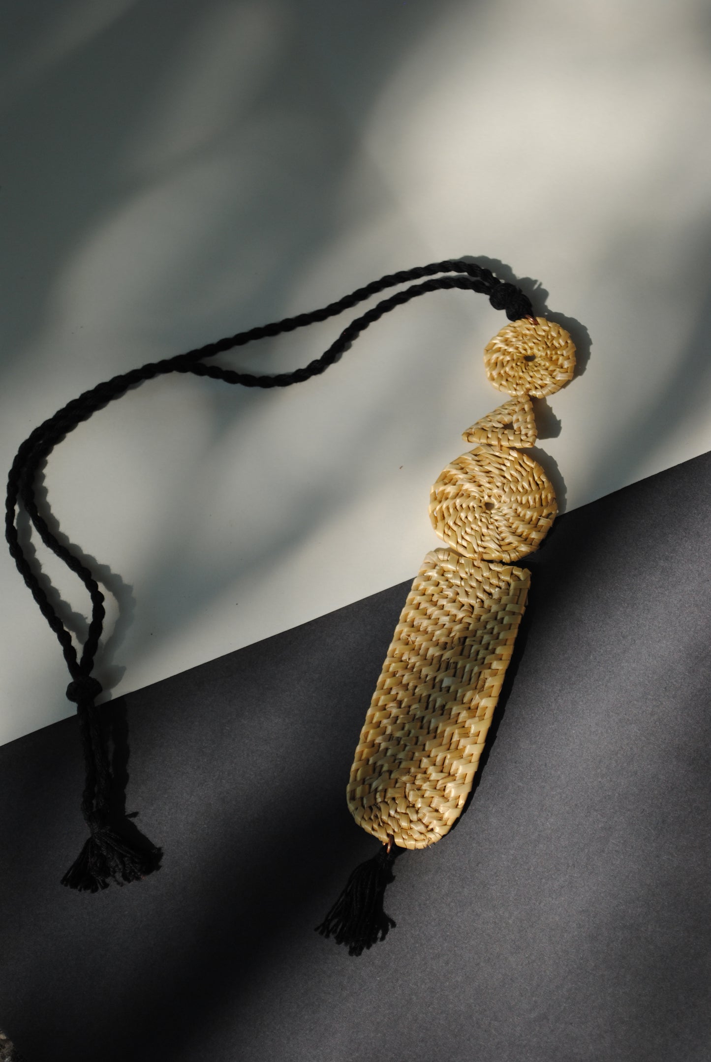 Truna natural fibre golden grass handcrafted jewelry from Odisha. Bhumiti pendant