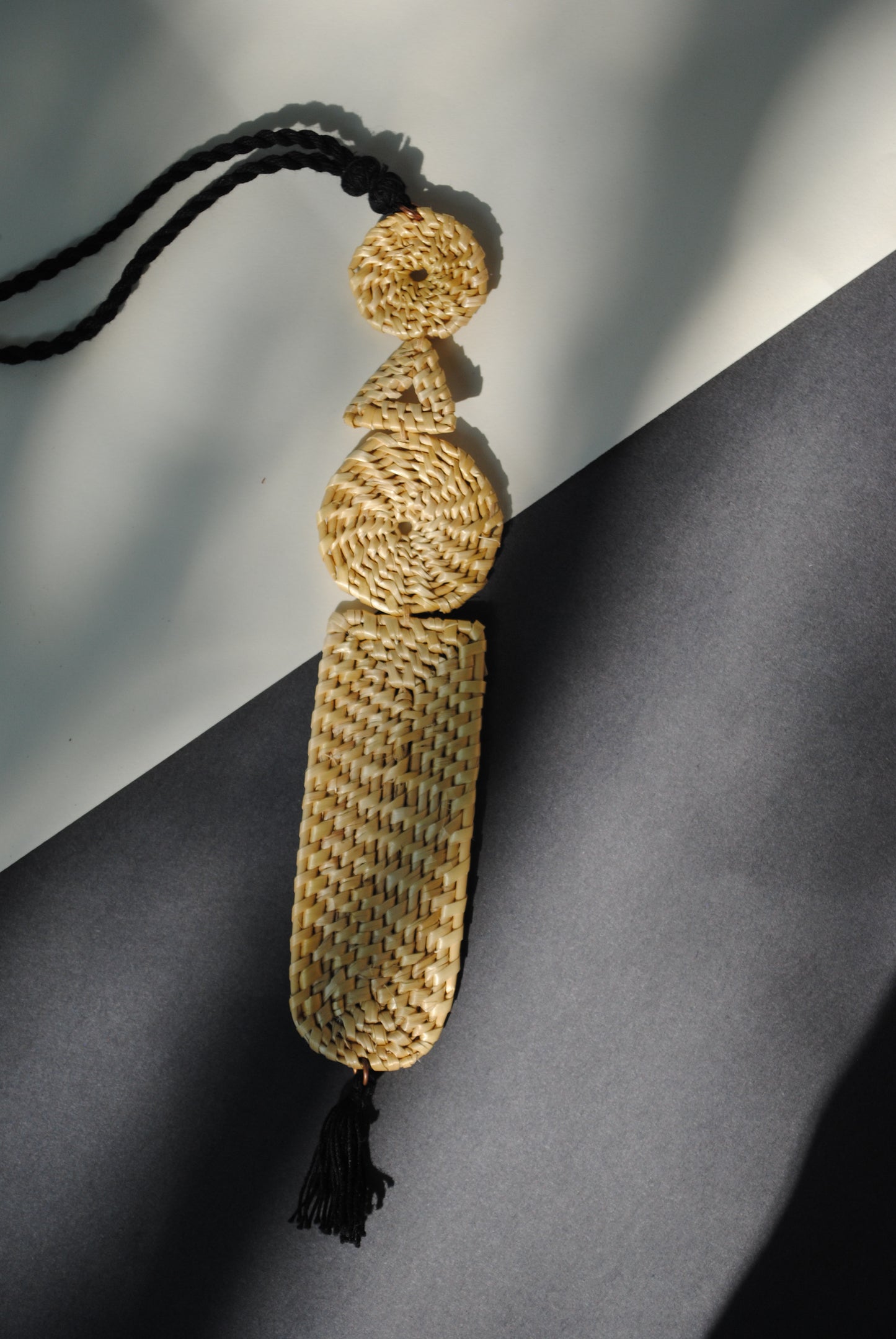 Truna natural fibre golden grass handcrafted jewelry from Odisha. Bhumiti pendant