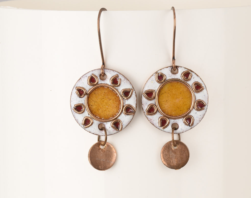 Handcrafted Sun Orange Copper Enamel Earrings