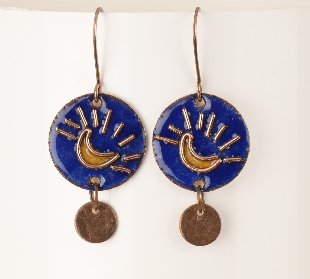 Handcrafted Chanda Blue/Bronze Copper Enamel Earrings