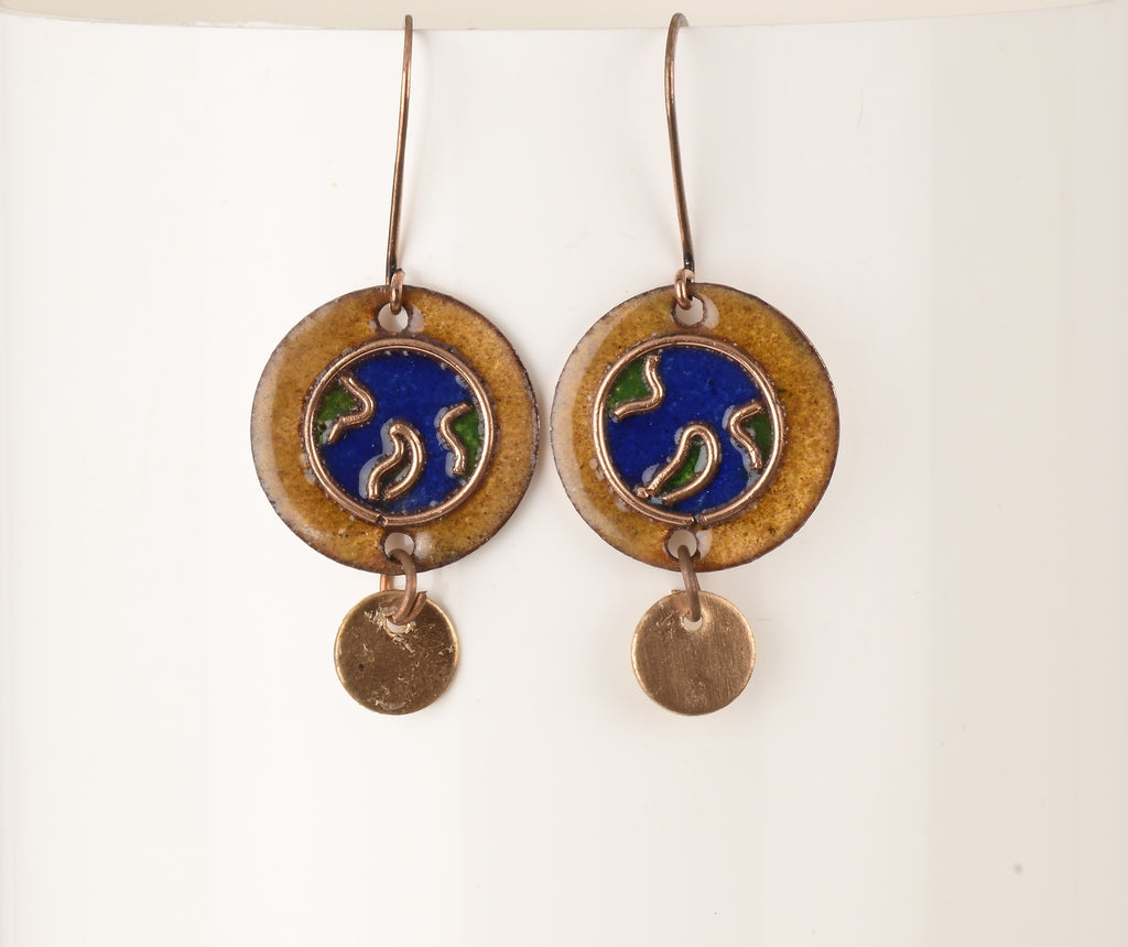 Handcrafted Earth Green/Blue Copper Enamel Earrings