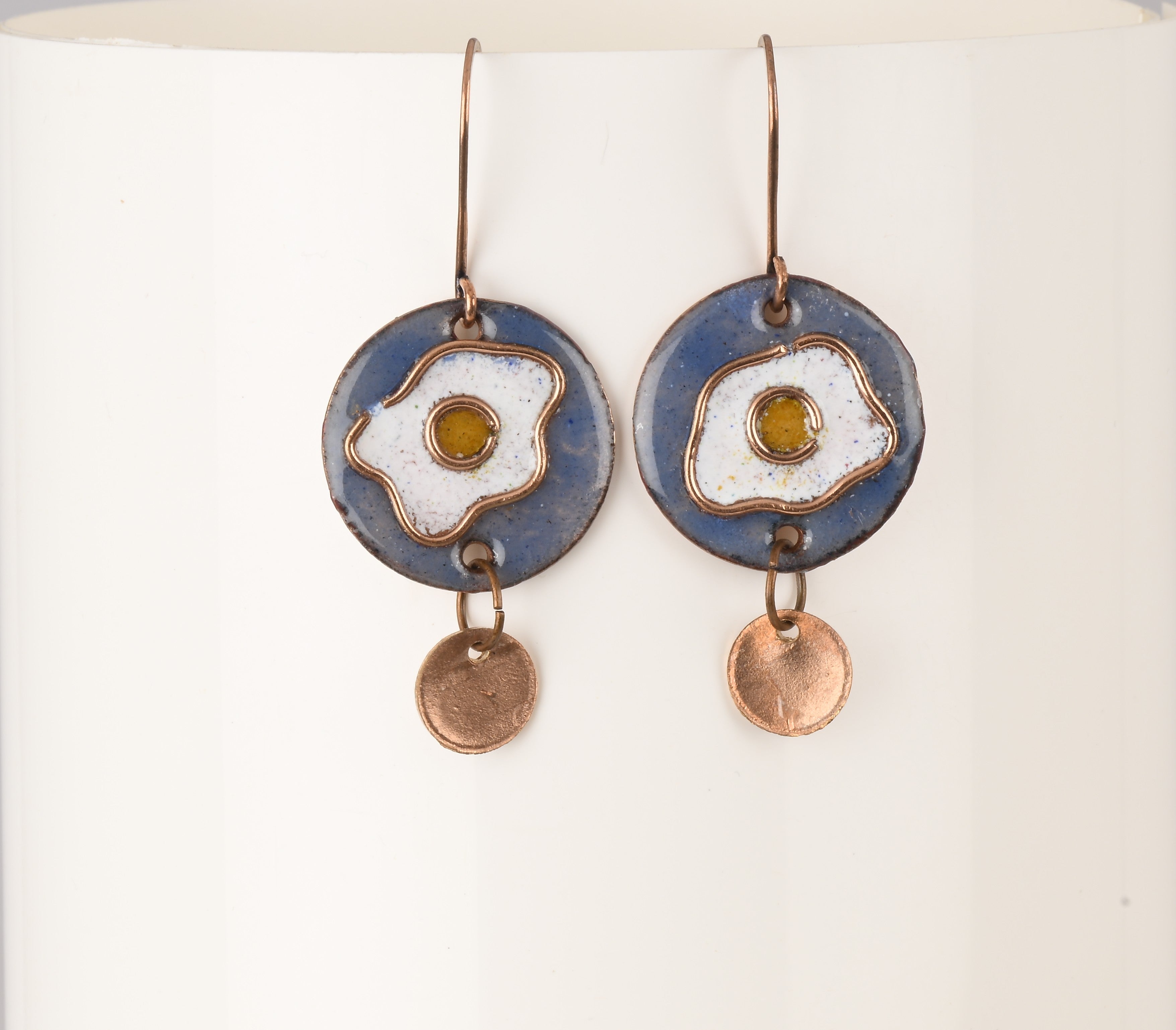 Handcrafted Egg Blue/Bronze Copper Enamel Earrings