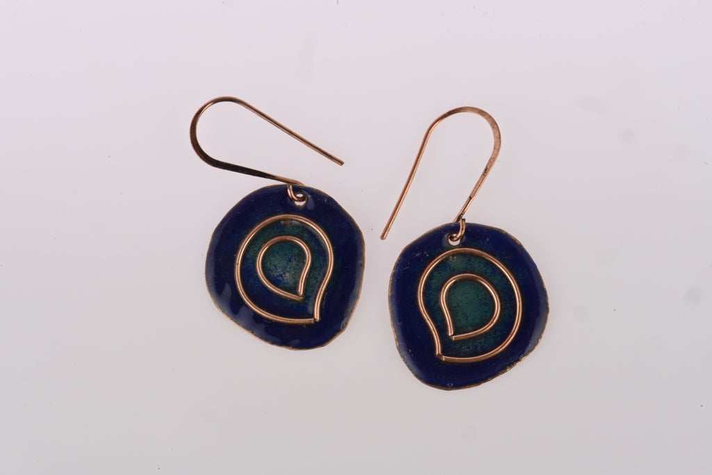 Hand Crafted Copper Enamel -  Vartul Blue Earrings
