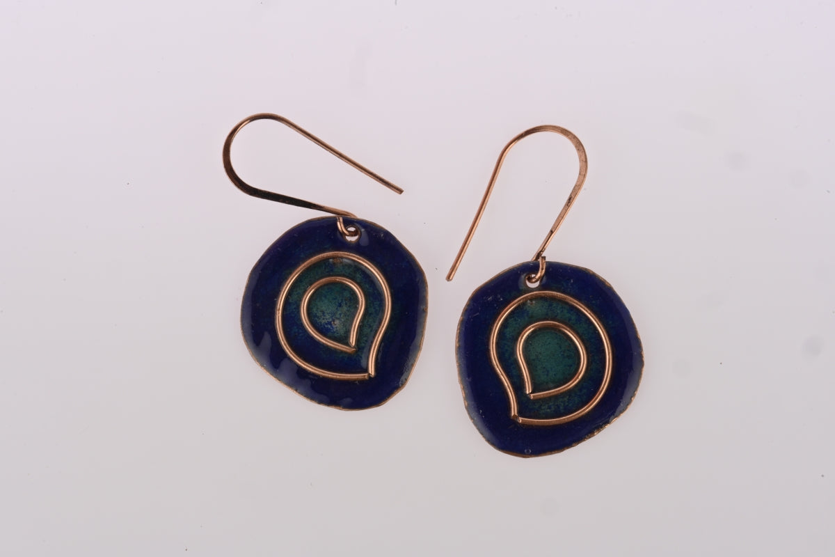 Hand Crafted Copper Enamel -  Vartul Blue Earrings