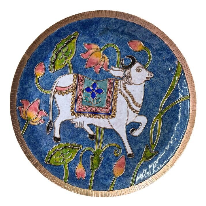 Handcrafted Pichhwai Wall Plate- Kaamdhenu