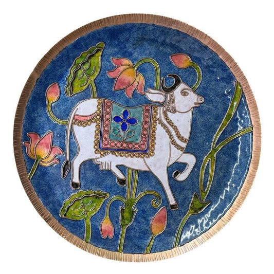 Handcrafted Pichhwai Wall Plate- Kaamdhenu