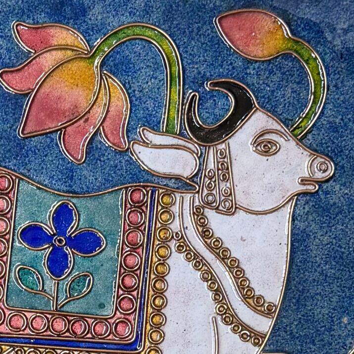 Handcrafted Pichhwai Wall Plate- Kaamdhenu