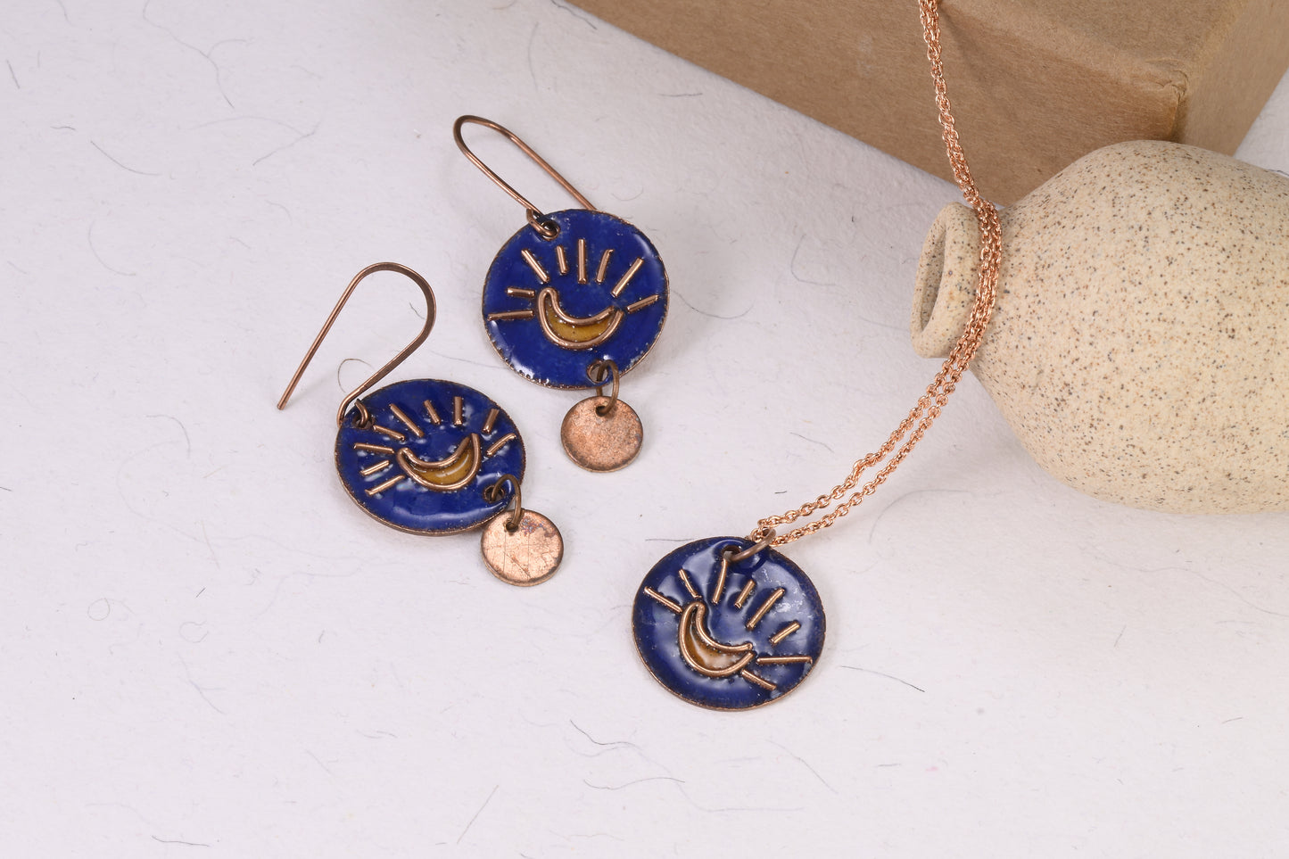 Handcrafted Chanda Blue/Bronze Copper Enamel Pendant