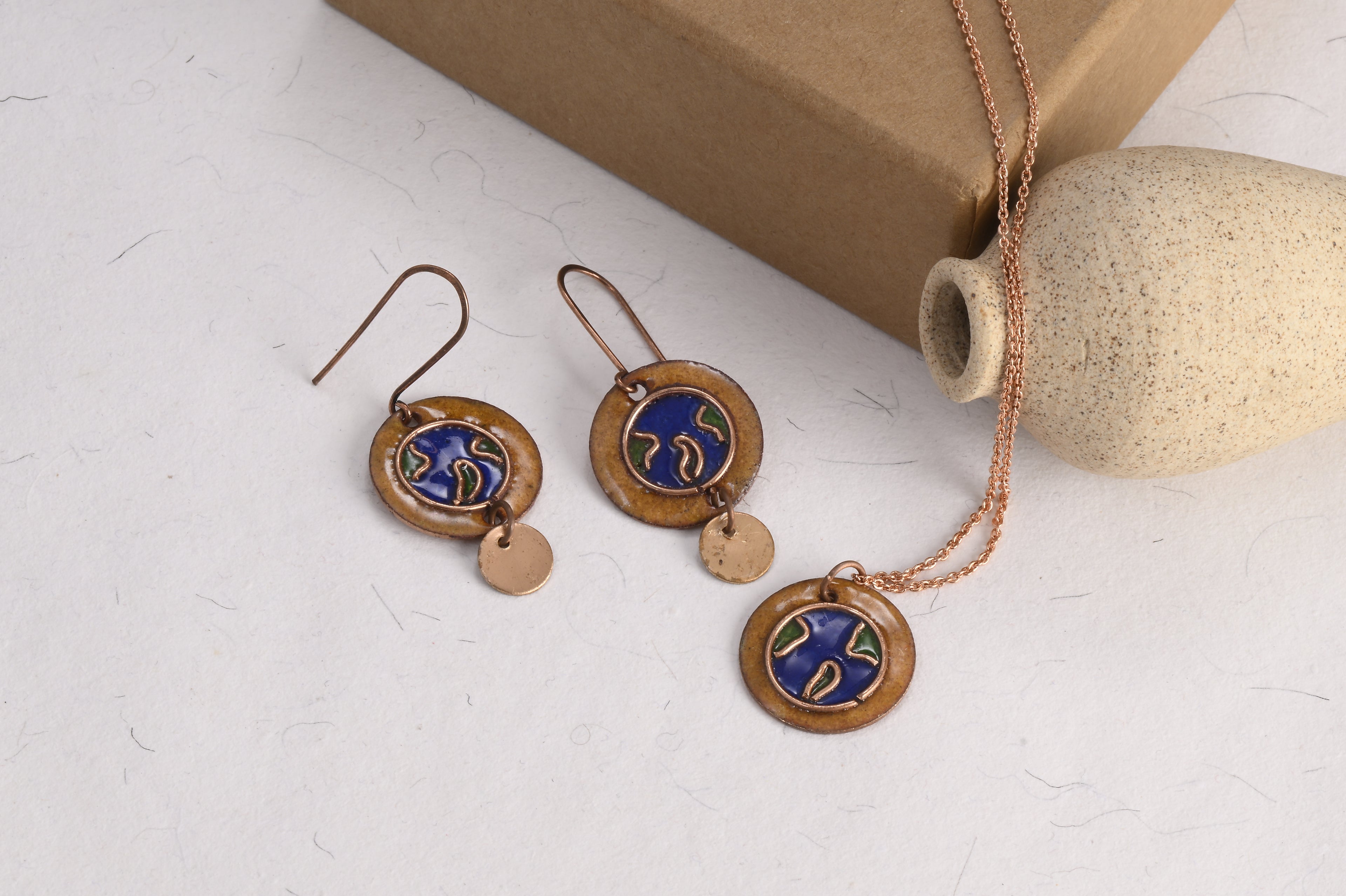 Handcrafted Earth Green/Blue Copper Enamel Pendant