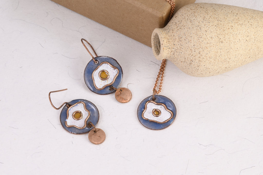 Handcrafted Egg Blue/Bronze Copper Enamel Pendant