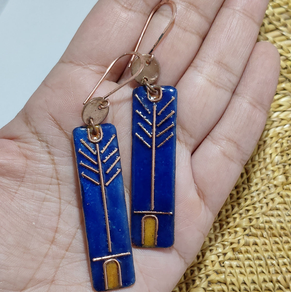 Handcrafted Prairie Green Copper Enamel Earrings