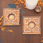EkiBeki Handcrafted Tealight holder Rangoli Yellow Squares (Set of 2)