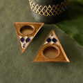 EkiBeki Handcrafted Tealight holder Rangoli Brown Triangle (Set of 2)