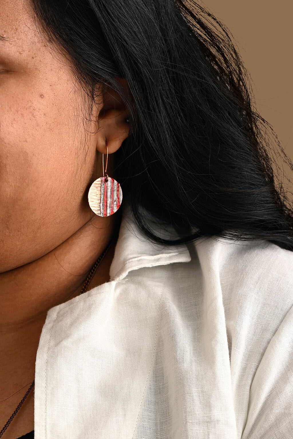 Hand Crafted Copper Enamel -  Crinkle Fire Earrings Small