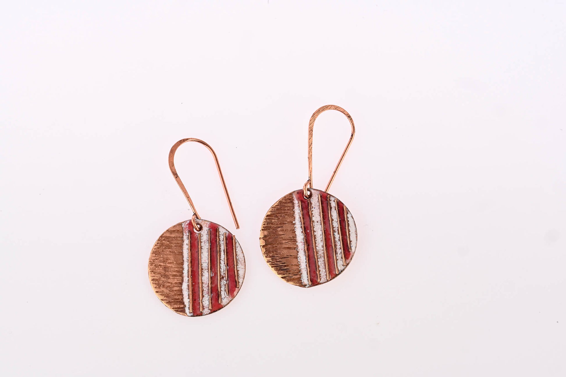 Hand Crafted Copper Enamel -  Crinkle Fire Earrings Small