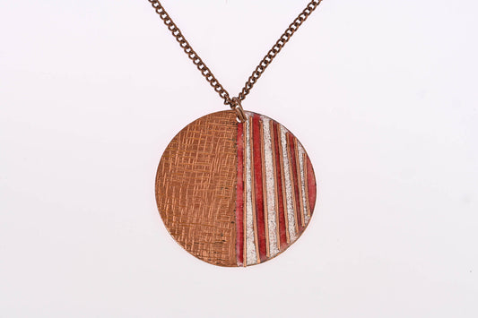 Hand Crafted Copper Enamel -  Crinkle Fire Pendant Small