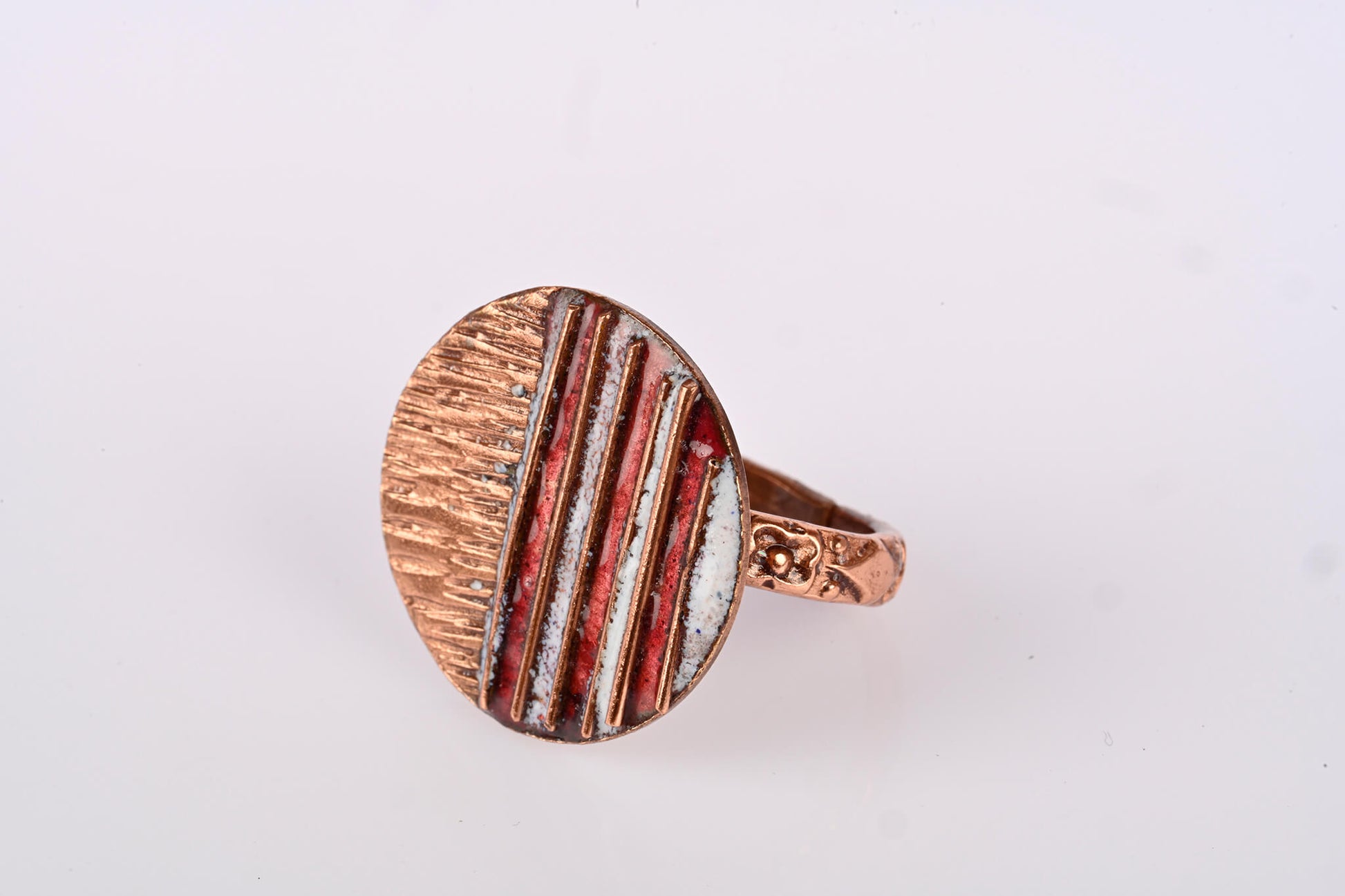 Hand Crafted Copper Enamel -  Crinkle Fire Ring