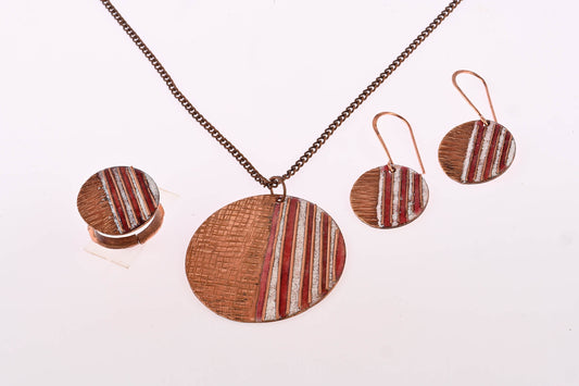 Hand Crafted Copper Enamel -  Crinkle Fire Set Small