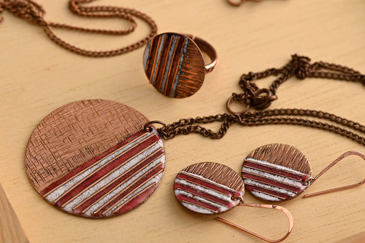 Hand Crafted Copper Enamel -  Crinkle Fire Set Small