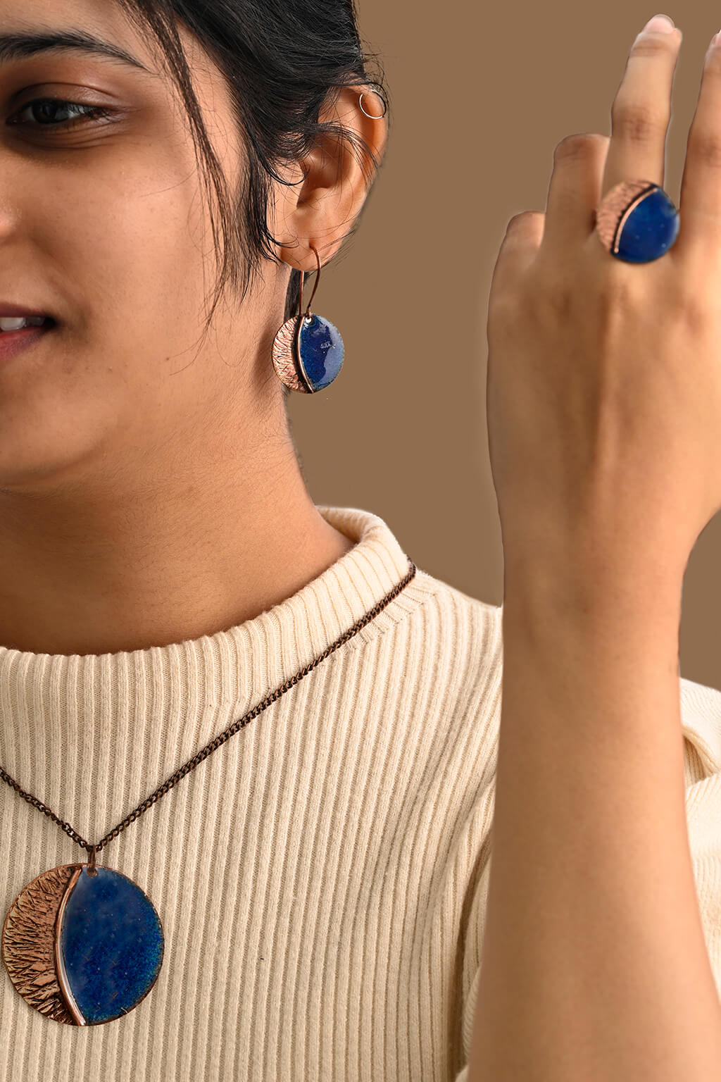 Hand Crafted Copper Enamel -  Kakan Blue Ring