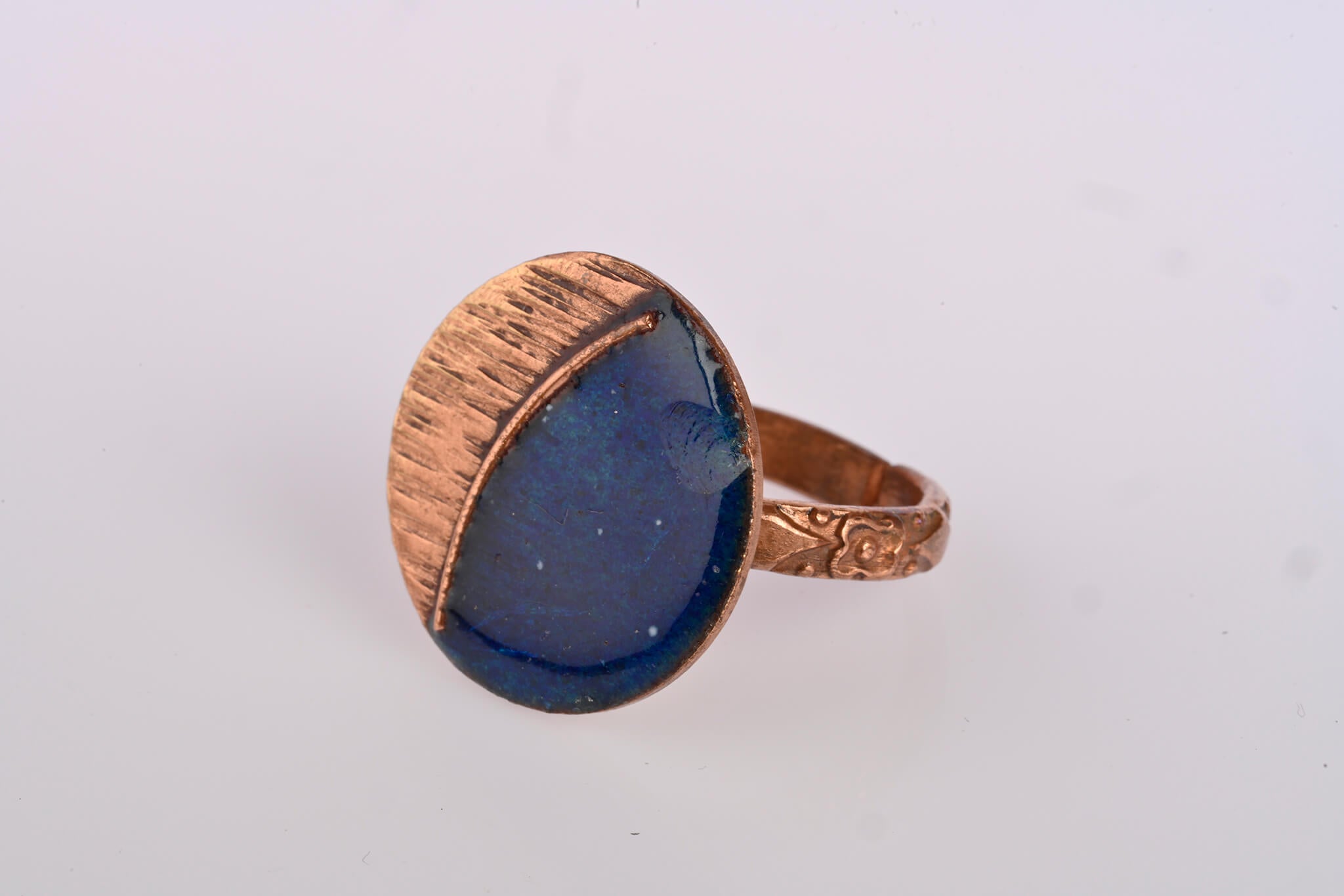 Hand Crafted Copper Enamel -  Kakan Blue Ring