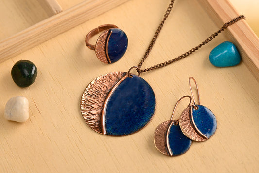 Hand Crafted Copper Enamel -  Kakan Blue Set