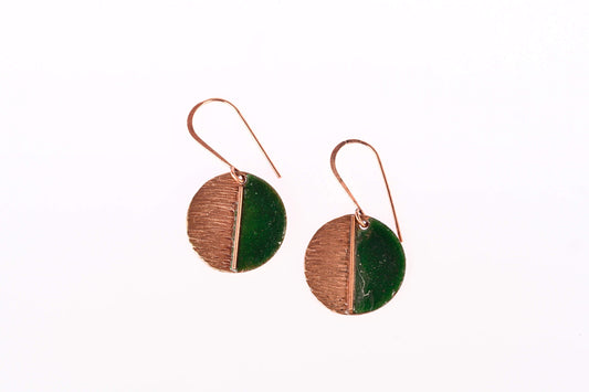 Hand Crafted Copper Enamel -  Kakan Green Earrings