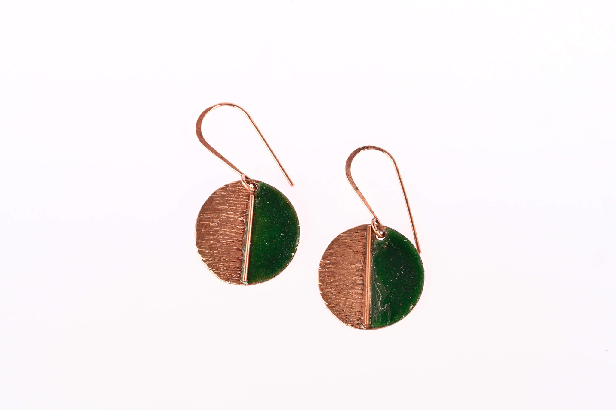 Hand Crafted Copper Enamel -  Kakan Green Earrings