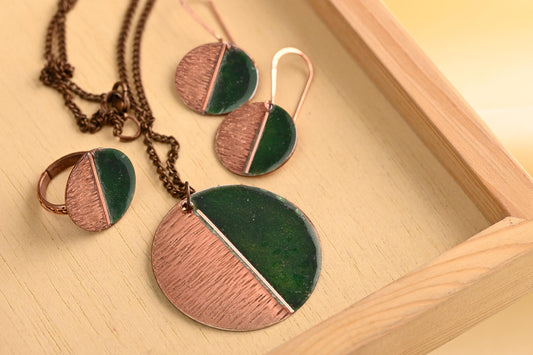 Hand Crafted Copper Enamel -  Kakan Green Pendant