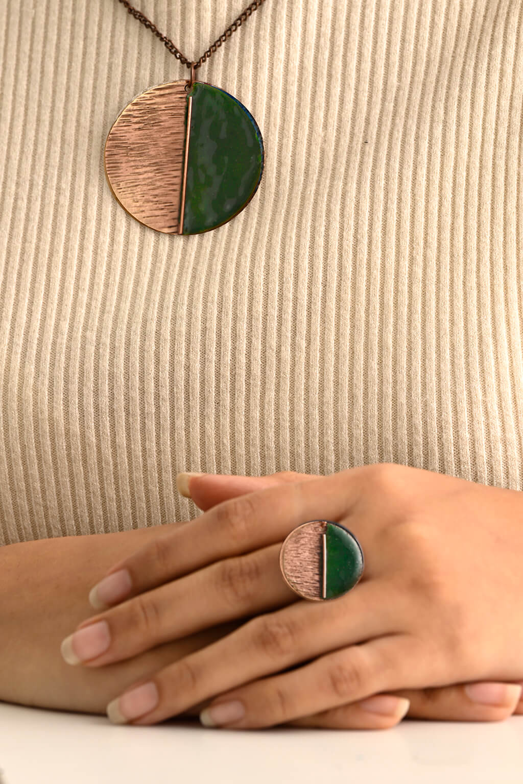 Hand Crafted Copper Enamel -  Kakan Green Pendant