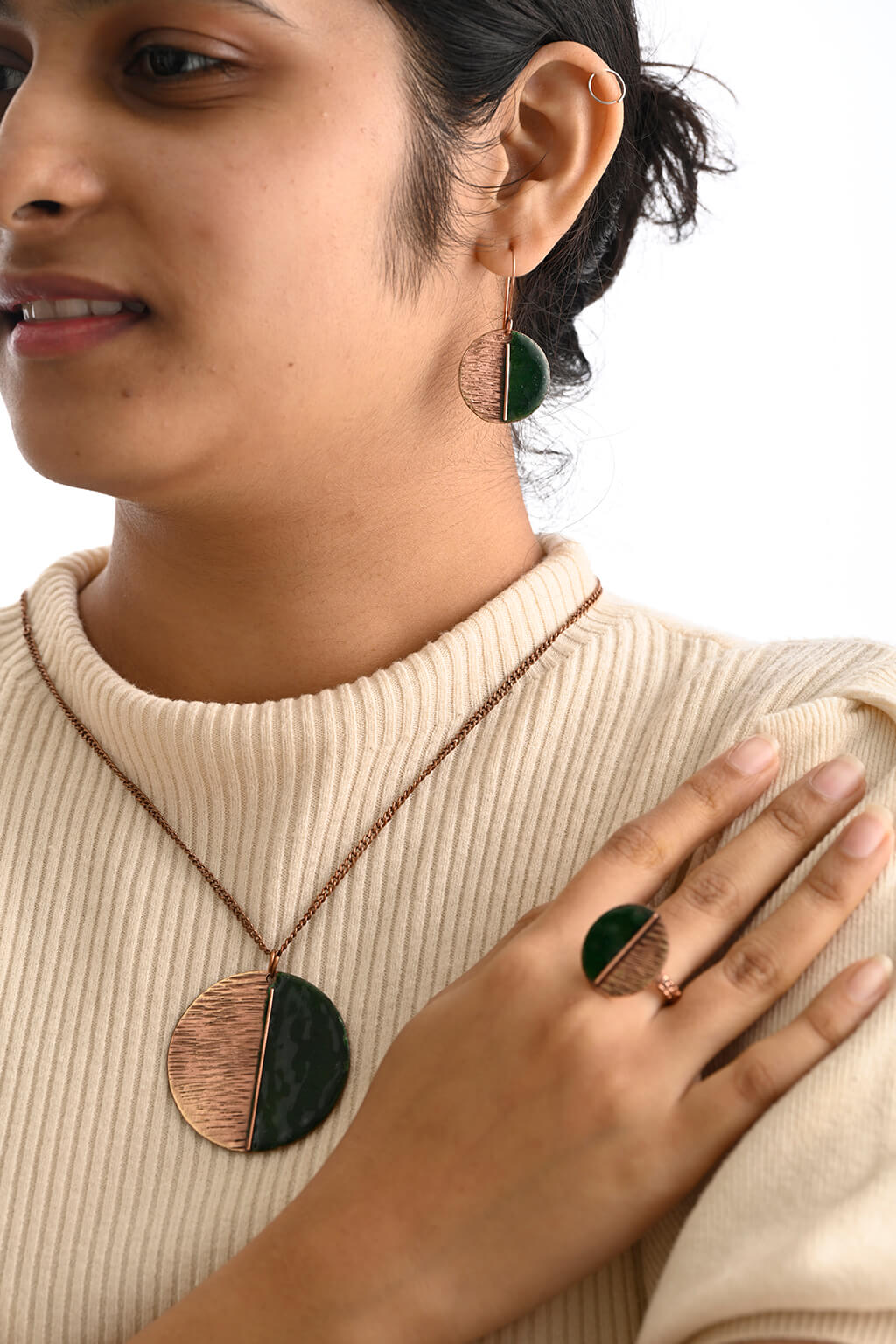 Hand Crafted Copper Enamel -  Kakan Green Ring