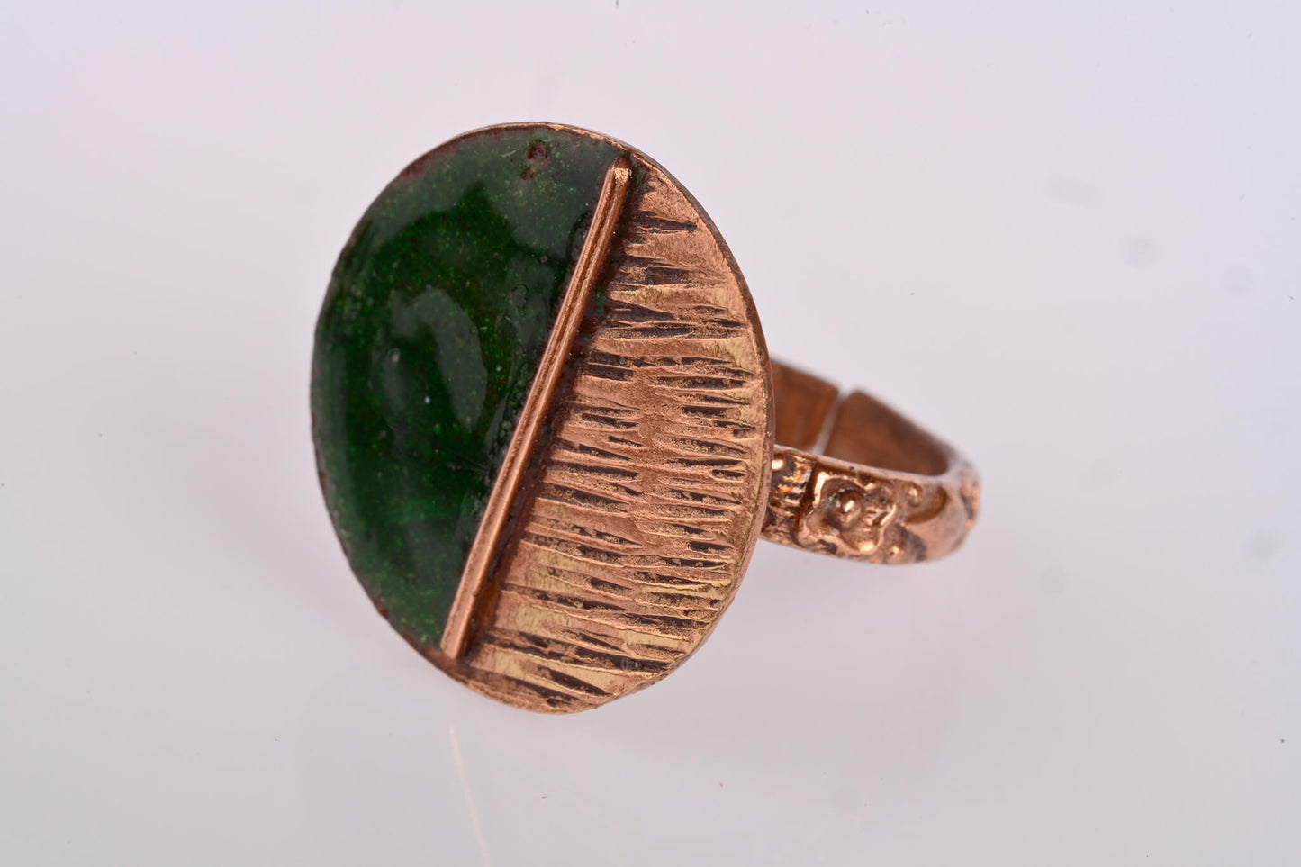 Hand Crafted Copper Enamel -  Kakan Green Ring