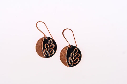 Hand Crafted Copper Enamel -  Leaflet Coal Earrings Small