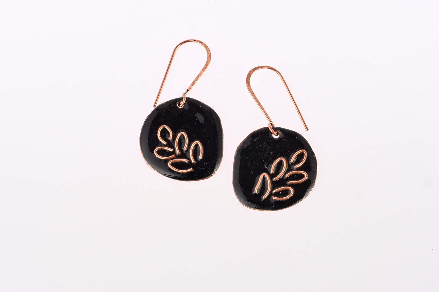 Hand Crafted Copper Enamel -  Phyllo Coal Earrings Small