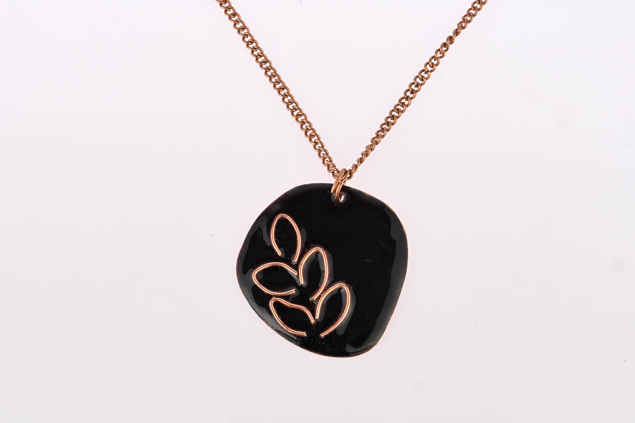 Hand Crafted Copper Enamel -  Phyllo Coal Pendant Small